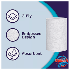 Splash 2-Ply Kitchen Roll 4-Pack Disposable Paper Tissue 72 Rolls White Paper Embossed Strong & Functional