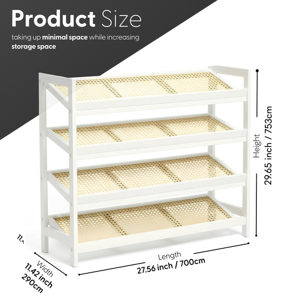 KEPLIN 2/3/4-Tier Bamboo and Rattan Shoe Rack Organizer – Durable, Easy Assembly – Compact Design for Entryway, Closet, or Hallway – Stylish and Functional Storage – Black and Natural