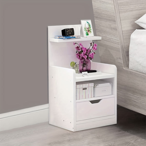 Bathroom Storage Cabinet | White Wood-Plastic Freestanding Organizer | 3-Tier with Slatted Doors & Open Shelf | Space-Saving Design for Bathroom, Kitchen, Bedroom | Modern Minimalist Style, Versatile Cabinet | Slatted Door Design | Woodplastic Material, B