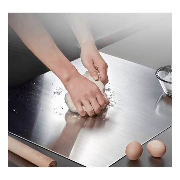 Shipping 1pc of Stainless Steel Cutting Board, a Sturdy Chopping Board Suitable for Meat, Fruits, Vegetables, Bread, And Baking, Featuring a Non-Slip Design with a Lip.