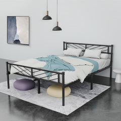 Chic Arrow-Patterned Metal Bed Frame with Under-Bed Storage - Easy Assembly, No Box Spring Needed - Black | Sizes: 91.44cm Single, 4ft6 Double, 152.4cm King, Slatted Bed Platform, Headboard, Oyajia