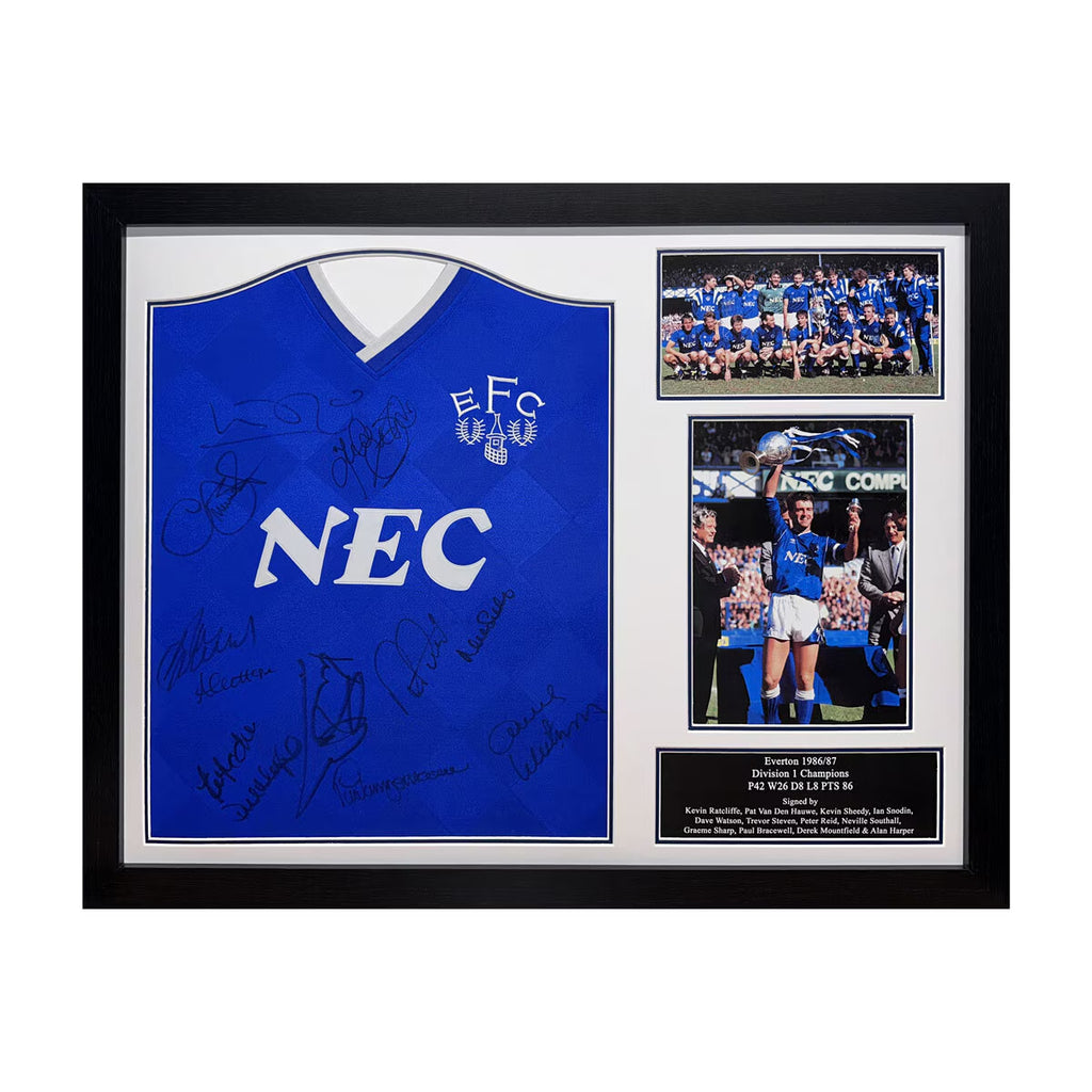 Everton Signed Framed 1987 Champions Football Shirt Signed by Players
