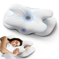 Cervical Neck Pillows for Neck and Shoulder, Odorless Memory Foam Pillow with Cooling Silk Case, Orthopedic Pillow Neck Support - Gray