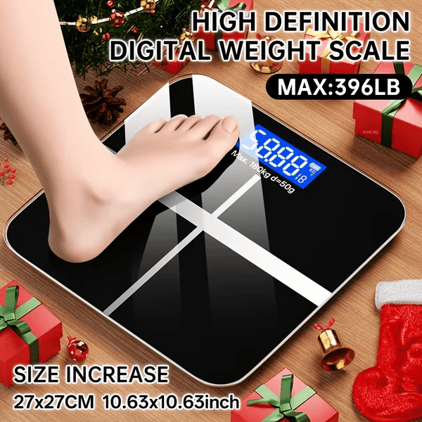 [Ultra-thin | High-precision] Ultra-thin High-precision Bathroom Scale | LCD Display, Temperature, Auto-On, 180kg, LB/KG, Anti-slip Tempered Glass