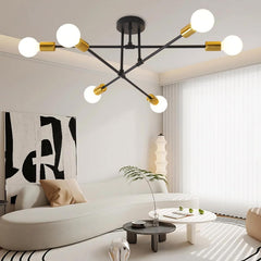 6-Light Modern Gold Sputnik Chandelier, Industrial Semi Flush Mount Ceiling Light Fixture, E27 Hardwired Metal Lamp for Living Room Dining Room