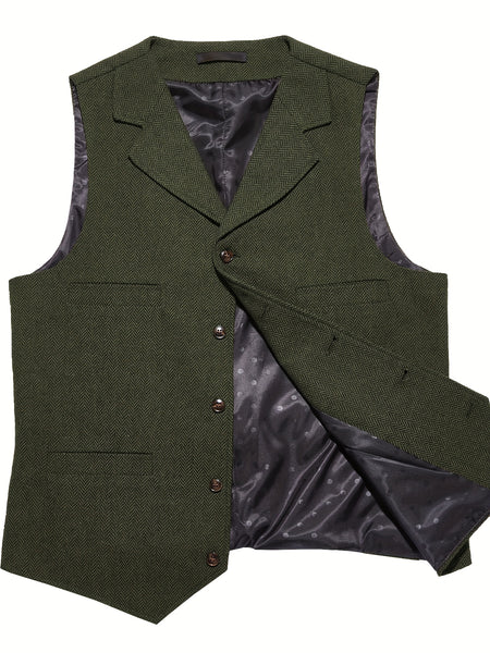 Men'S Vest Retro Fashion Groom Wedding Party Vest Men'S Herringbone Casual Business Waistcoat