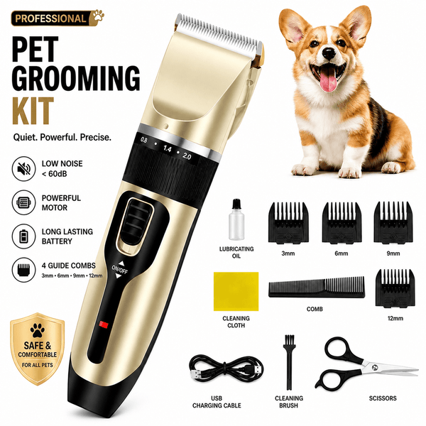5 Speed Low Noise Dog Hair Clippers Cordless Rechargeable Pet Grooming Kit
