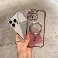 Luxury Plating Glitter Case for iPhone 15 14 13 12 11 Pro Max Plus Magnetic Wireless Charge Rose Golden Cases Woman Phone Cover