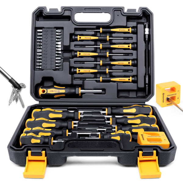 Amartisan 43pcs Magnetic Screwdriver Set with Case, Chrome Vanadium Steel, Includes Slotted, Phillips, Hex, Pozidriv, Torx & Precision Screwdrivers, Magnetizer/Demagnetizer, Flexible Shaft for Home Repair, DIY & Professional Use