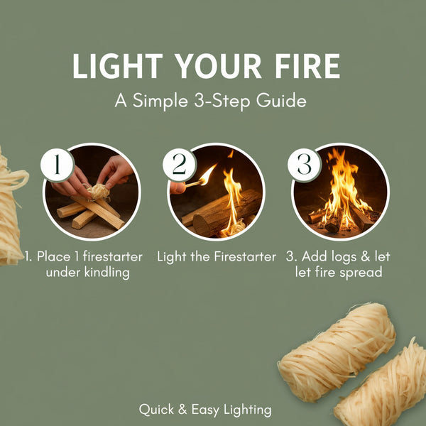 200 Pack Wood Wool Firelighters for Log Burners, BBQ & Camping Quick Light Natural Fire Starters, Clean Burning