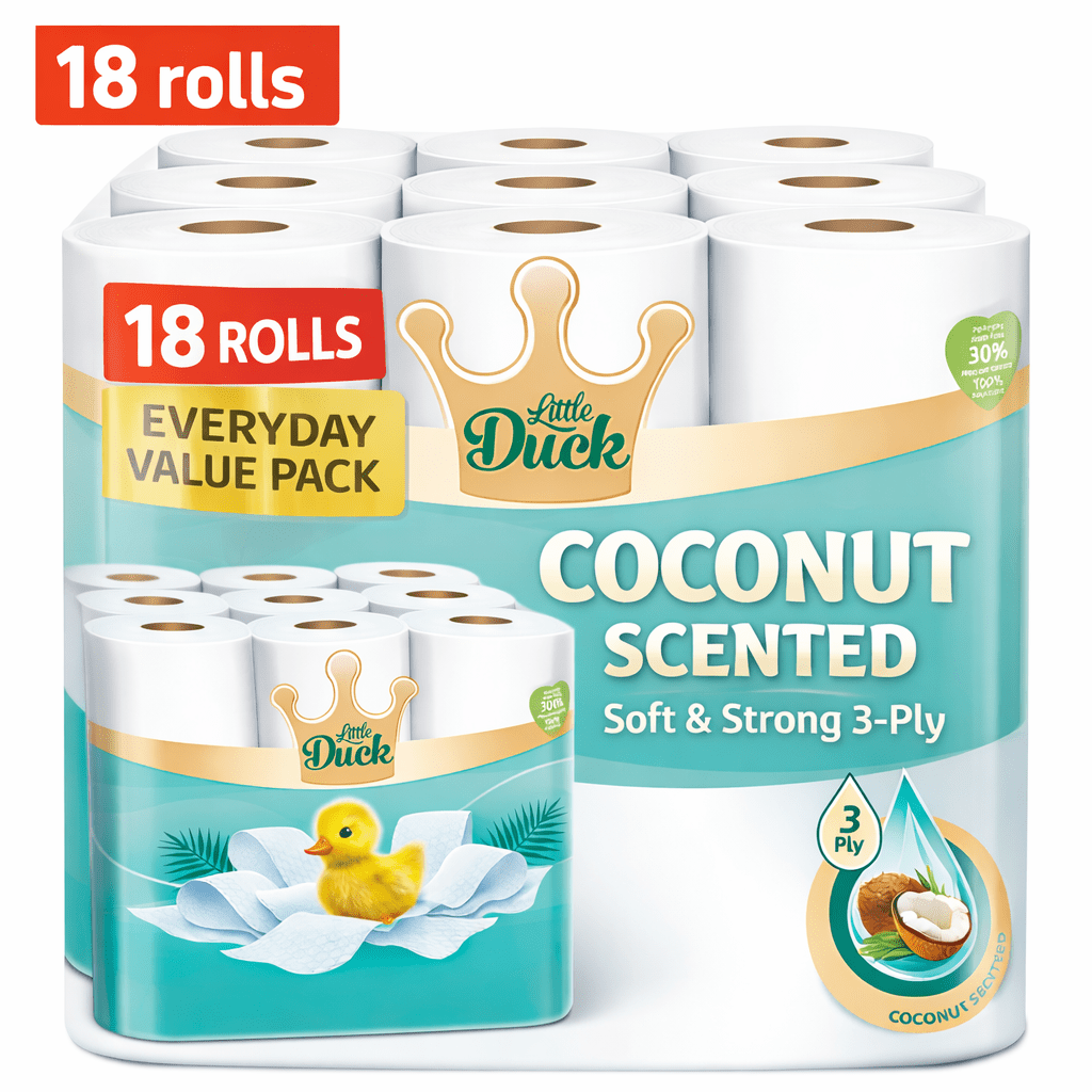 18 Rolls Toilet Paper – Coconut Scented Bulk Pack – Soft & Strong 3 Ply – Fresh & Long Lasting