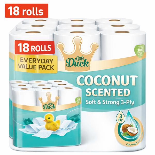 18 Rolls Toilet Paper – Coconut Scented Bulk Pack – Soft & Strong 3 Ply – Fresh & Long Lasting