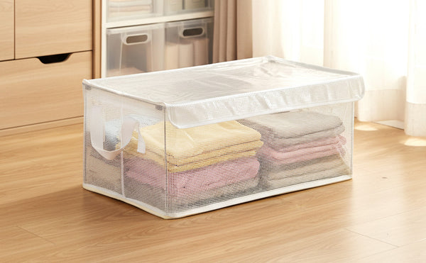 10-Pack Large Transparent Storage Boxes with Lids, PVC Foldable Organiser Containers for Clothes, Towels, Bedding & Wardrobe Storage
