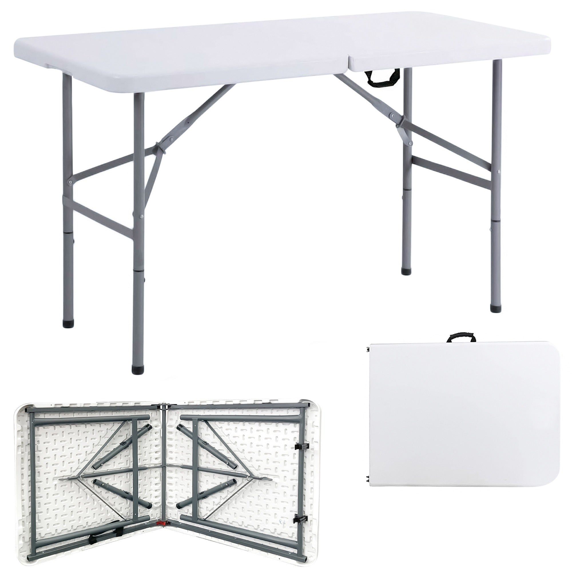 Portable Dining 4 Feet Garden Table, Foldable 4ft Trestle Catering Heavy Duty Folding Tables, Indoor & Outdoor Multi-Purpose Picnic BBQ Party Table, White