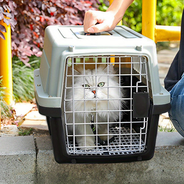 Dog Cat Puppy Rabbit Pet Carrier, Plastic Dog/Cat Crate Portable Travelling Pet Kennel for Dogs, 48*32*30cm, Grey
