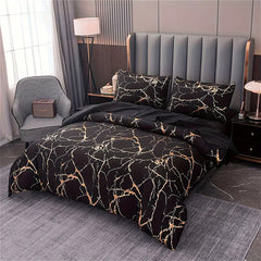 Gold Marble Print Quilt Cover and Pillowcase Bedding Set, Light Luxury High-end Creative Design Bedding Three-piece Set, 2 Pillowcases and 1 Quilt Cover, Soft and Comfortable Bed Three-piece Set for All Seasons, Black