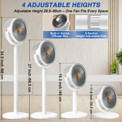 5-in-1 Floor Standing Circulating Fan, 5 Speeds Quiet Adjustable Height Fan (29.5-88cm), 360° Up & Down Tilt, Silent Stable Air Circulator Fan for Bedroom, Living Room, Office, Dorm, Portable Cooling Fan for Home, Office, Travel, Ideal for Hot Flashes, Sl