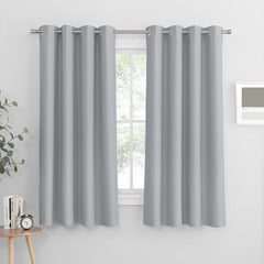 PONY DANCE Grey Blackout Thermal Insulated Curtains for Bedroom, 46 X 54 Inch Short Eyelet Curtains & Drapes, Soft Black Out 2 Panels for Window Living Room/Kitchen