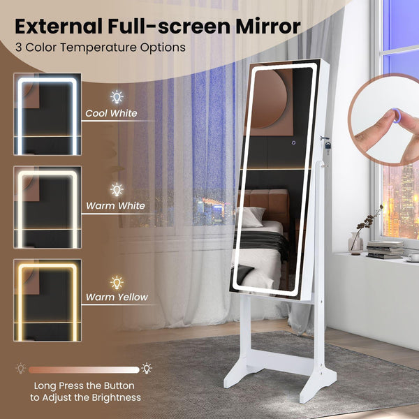 DORTALA Lockable Jewelry Armoire Standing Jewelry Cabinet W/ LED Lights, Jewelry Armoires