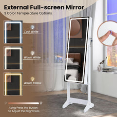 DORTALA Lockable Jewelry Armoire Standing Jewelry Cabinet W/ LED Lights, Jewelry Armoires