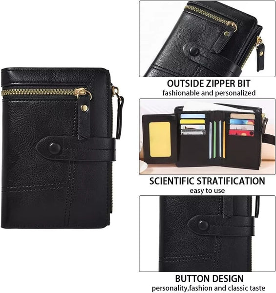 Womens Black Soft Leather Zip Clutch Coin Purse Wallet Ladies Credit Card Holder