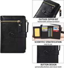 Womens Black Soft Leather Zip Clutch Coin Purse Wallet Ladies Credit Card Holder