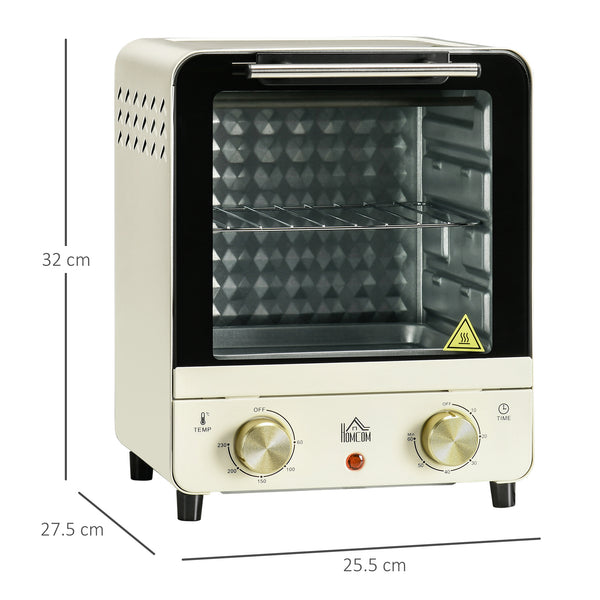 Mini Oven, 15 Litres Electric Oven and Grill with 60-230 Adjustable Temperature, 60 Minute Timer, Include Baking Tray, Wire Rack and Crumb Tray, 1000W, Cream White