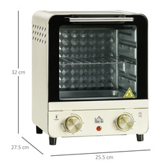 Mini Oven, 15 Litres Electric Oven and Grill with 60-230 Adjustable Temperature, 60 Minute Timer, Include Baking Tray, Wire Rack and Crumb Tray, 1000W, Cream White