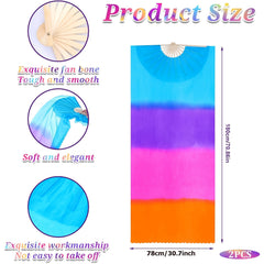 2pcs Women Belly Dance Fans Dancing Fans Colorful 180Cm Long Streamers Veil Fan Chinese Bamboo Foldable Fan for Dancing Performances