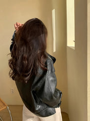 Casual Bag Cover for Women Suitable for Spring, Summer, And Autumn, a Long-Sleeved Retro Motorcycle Jacket Featuring a Three-Dimensional Effect And a Stand-Up Collar Design, Along with a Long-Sleeved Cardigan Top for Women