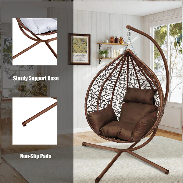 Garden Hanging Swing Egg Chair Hammock With Cushion Stand Patio Indoor Outdoor Wicker