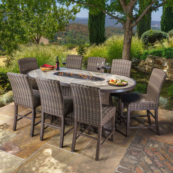 Sunvilla Orvell 9 Piece Wicker High Dining Fire Set
