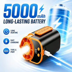 Portable Multi-functional Fan, Rapid Cooling 181.44g Ultra-lightweight Design, 18000 RPM High-speed Motor, 5000mAh Long-lasting Battery, Fast Charge Shock Dust Resistant, Flashlight, for Travel, Gym, Party, Working In High-temperature Environments
