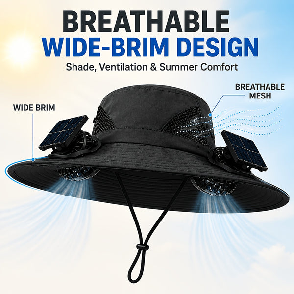 Dual Fan Wide Brim Hat with USB Rechargeable Cooling System, Breathable Outdoor Suitable for Beach, Hiking, Farm Visits, USB for -the- Power, Portable for Adults
