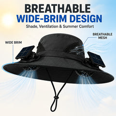 Dual Fan Wide Brim Hat with USB Rechargeable Cooling System, Breathable Outdoor Suitable for Beach, Hiking, Farm Visits, USB for -the- Power, Portable for Adults