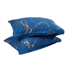 1set Blue Gilded Stone Pattern Printed Shimmering Bedding Set of Three Pieces, Equipped with 2 Pillowcases Suitable for All Seasons and 1 Soft and Comfortable Duvet Cover
