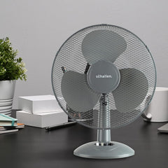 Schallen 16 Inch Electric Desk Fan Oscillating Table Fan 3 Speed Quiet Cooling Fan Adjustable Head Worktop Office Home Bedroom Air Circulator Fan Modern Design Portable Electric Desk Fan White Black or Grey UK Plug Summer Cooling Fan