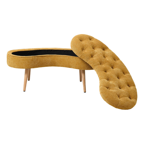 1pc Creative Curved Design Storage Stool, Sofa Stool for Home Living Room, Shoe Changing Stool At Entrance of The Entrance, Bedside Stool Storage Stool for Bedroom, Yellow, 103*39*45cm