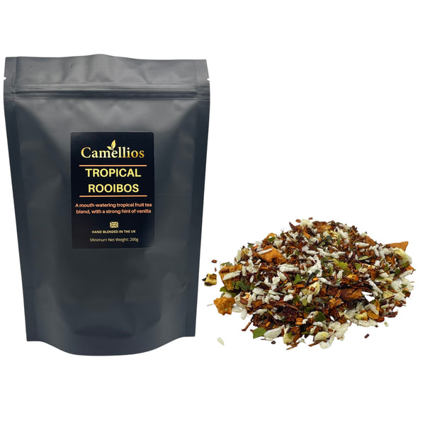Tropical Rooibos Tea – Loose Leaf Herbal Infusion – Premium 200G Pack (80–100 Cups) – Exotic Fruits, Coconut & Vanilla – Caffeine-Free