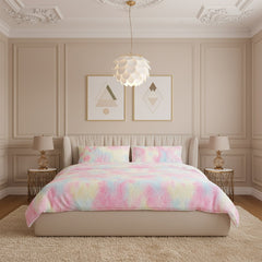 3-Piece Fluffy Tie Dye Duvet Cover Set - Pink Dreamy Princess Style, Romantic Enchanted Glamorous Bedding (1 Duvet + 2 Pillow Shams, No Insert, Easy Care)