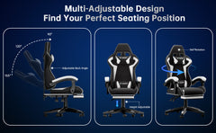 GartistGo Gaming Chair With footrest,Computer Chairs with Lumbar Cushion + Headrest, Height-Adjustable Office Chair for Adults, Girls, Boys