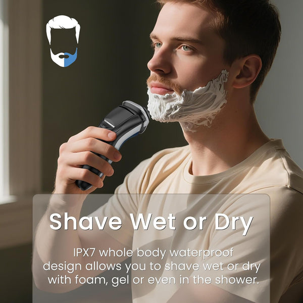 Sweetlf Electric Razor for Men, 120 Min Shaving, Fast UK Adapter (1H Charging),100% Waterproof, Wet & Dry Rotary Shavers for Men with Pop-Up Trimmer, LED Display, Dark Blue