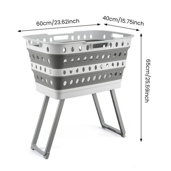 Large Capacity Foldable Laundry Basket with Standing Legs & Collapsible Hamper - Heavy-Duty Plastic Storage Bin with Brake Casters, Space-Saving Modern Rectangular Design for Bathroom, Bedroom, Dorm, Laundry Room - Easy-Fold Multi-Purpose, Laundry