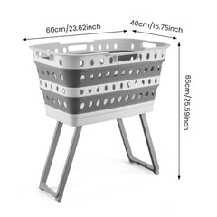 Large Capacity Foldable Laundry Basket with Standing Legs & Collapsible Hamper - Heavy-Duty Plastic Storage Bin with Brake Casters, Space-Saving Modern Rectangular Design for Bathroom, Bedroom, Dorm, Laundry Room - Easy-Fold Multi-Purpose, Laundry