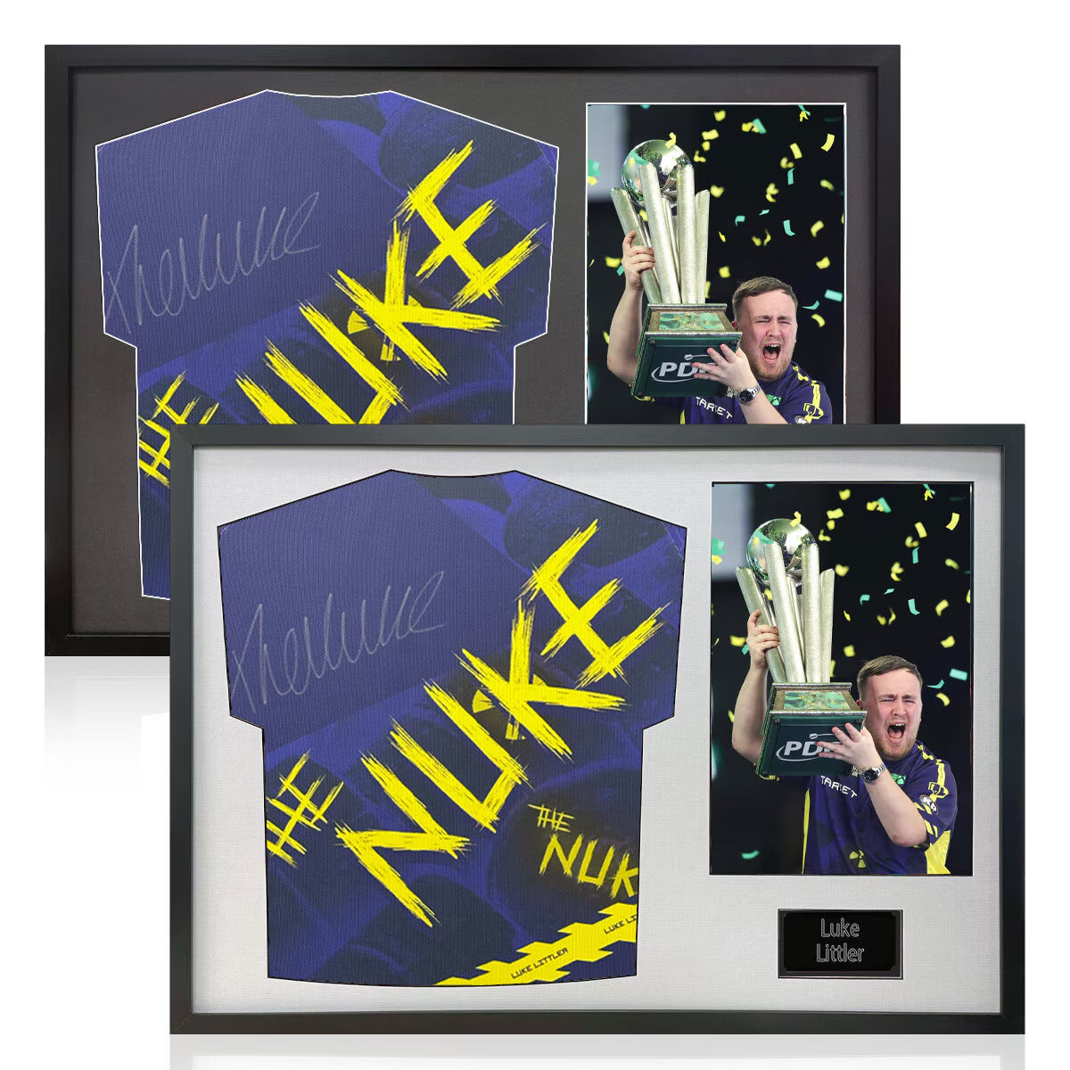 Luke Littler Signed Framed Darts Shirt Including 1 Photo in 2 Options: White or Black Mount