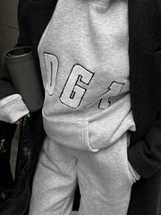 2024 New YOGA Letter Embroidery Gray Casual Loose Sports Sweatshirt, Women's Top, Sports Hoodie