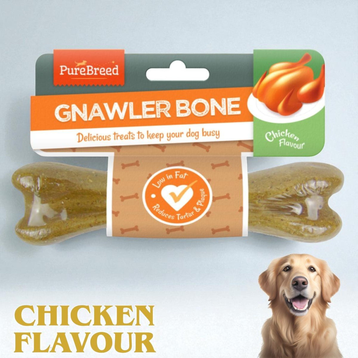 Chicken Gnawer Bones – 7-Inch Dog Chew Treat | Chicken-Flavored Long Chew Stick for Medium & Large Dogs | Tasty & Delicious Training Reward