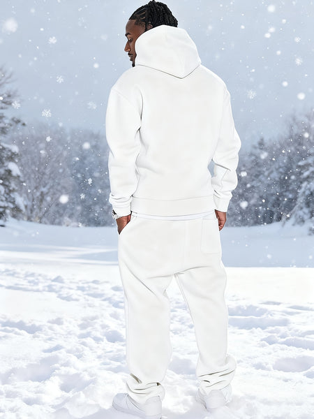Men'S Casual Athletic Warm 2pcs Set, Winter Hooded Sweatshirt And Jogger Pants, Outdoor Fitness Running Hooded Sweatshirt And Athletic Pants Outfit, Suitable for Fall Winter Leisure Activities