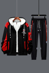 2pcs Men's -Lined Thickened Winter Jacket and Pants Set