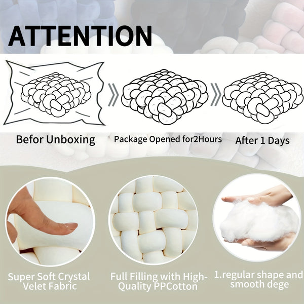 1pc Hand-woven Square Cushion Knot Pillow